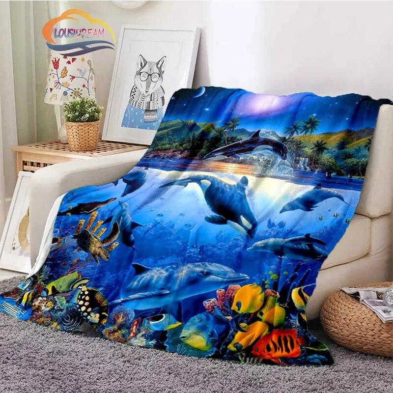 Sea Animal World Series Blanket Cute Oceanic Dolphins Super Soft Delphinids Pattern Sofa Bed Children's