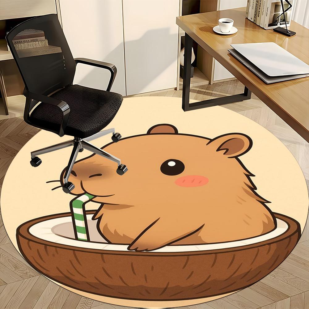 1pc Coconut Capybara Carpet for Office Non Slip, Round Carpet, Soft & Comfortable, Carpet for Office, Lightweight Round Floor Mat