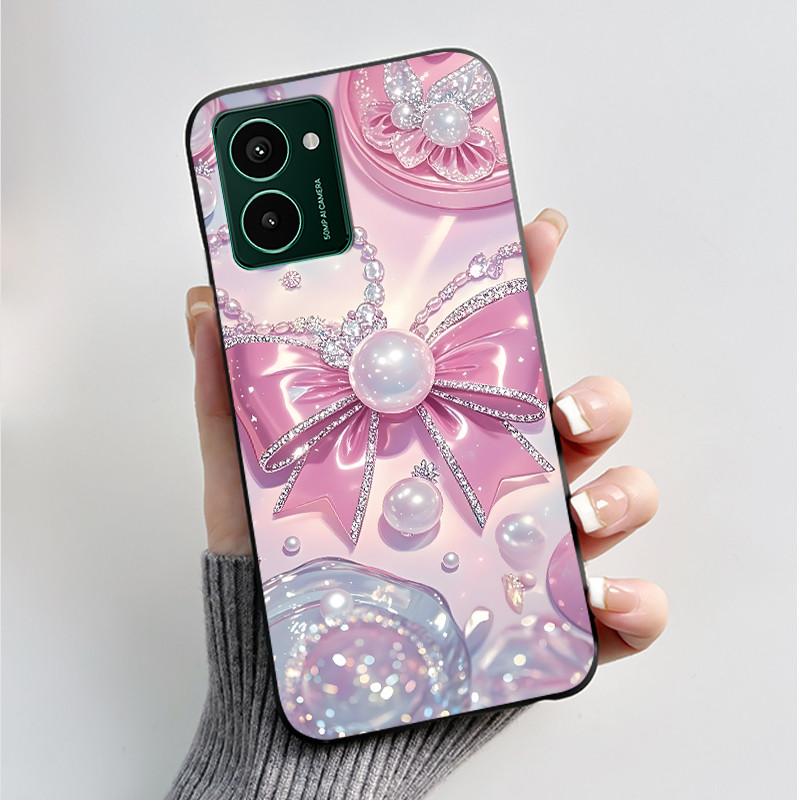 Custodia per Telefono Stampata Per Nokia HMD Pulse PRO/HMD Pulse/HMD Pulse+ Cover Guscio Nero in Morbido Silicone Custodia Carina con Fiore Cartone Animato