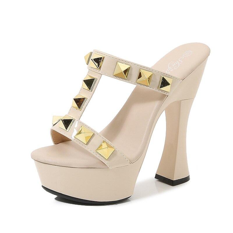 Pantofi de damă Sandale Casual Nit Culoare uni Sandale cu toc gros Club de noapte sexy Seria 1106 Toc 14 cm 4 cm Platformă LFD