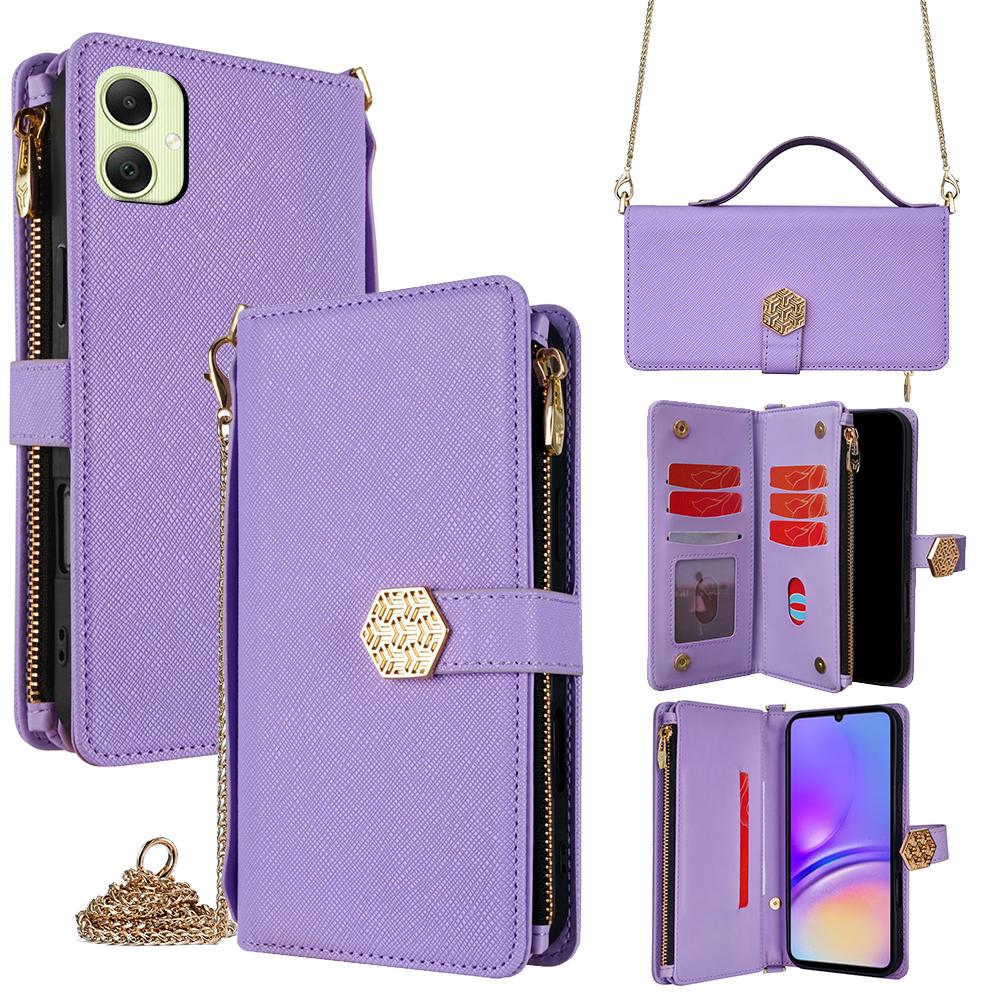 

For Samsung Galaxy A05 4G Case Cross Texture PU Leather + TPU Wallet Phone Cover with Strap D