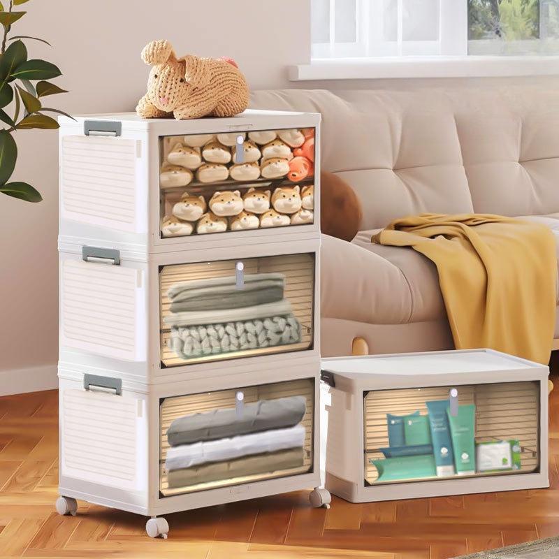 Folding Storage Box Transparent Shoe Boxes Multi Functional Living Room Organizer Case Household With Wheel Large Display Stands
