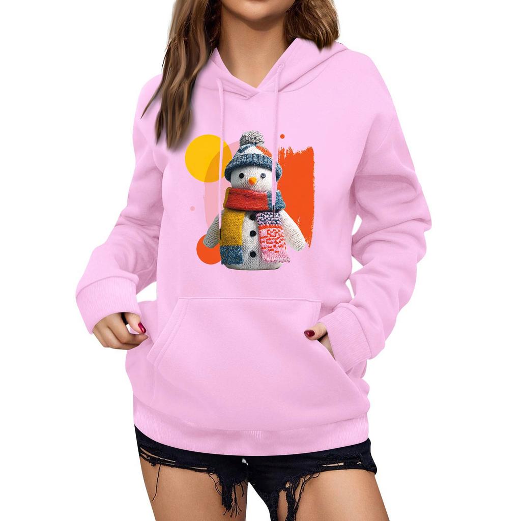 Women's Winter Christmas Printed Pullover Hooded Sweatshirt Fleece Long Sleeve Sweatshirt