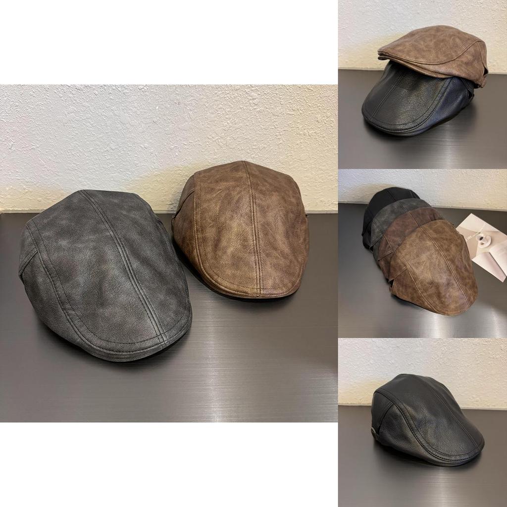 Retro Leather Beret Hat For Women With Sunshade And Short Brim For Fall And Winter