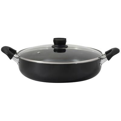 32cm Shallow Pot with Glass IH and Gas Stove Large Black Bistro Grand Double-Handled Lid, Compatible, Capacity, NQ-0401
