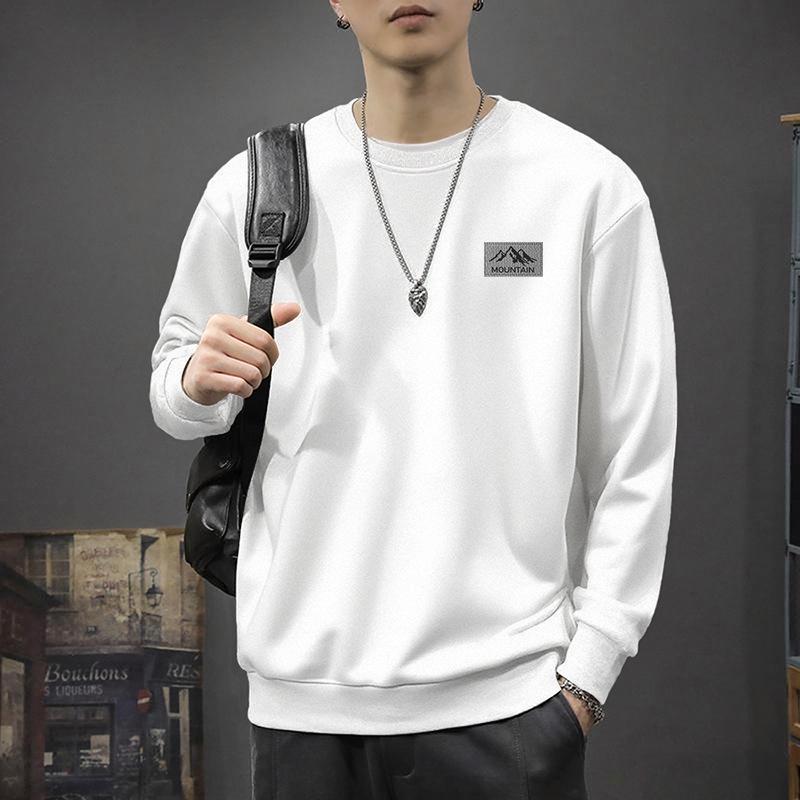 Men's Trendy Hong Kong Style Loose Fit Round Neck Sweatshirt, Autumn/Winter, Plus Velvet, 420g