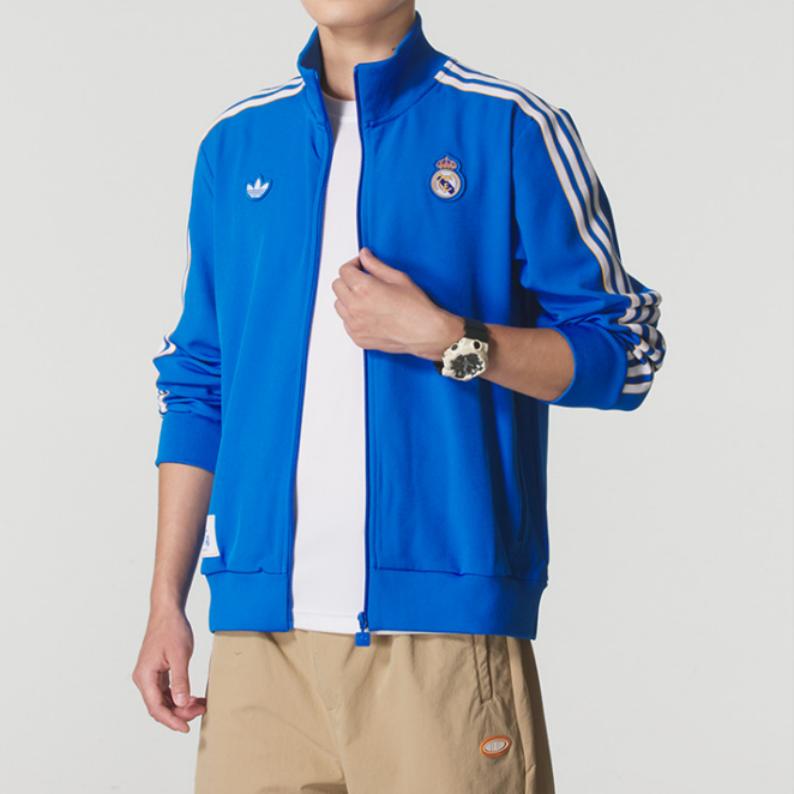 adidas Originals Real Madrid Sports Stripe Stand Collar Zipper Slim Jacket Men Jacket JN3058
