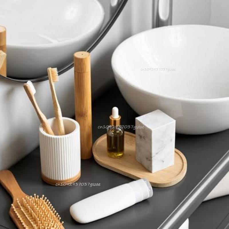 Multi Container Storage Trays Shower Shampoo Body Wash Cosmetics Dispenser Holder Bamboo Wood Tray Bathroom Kitchen Pot Holder