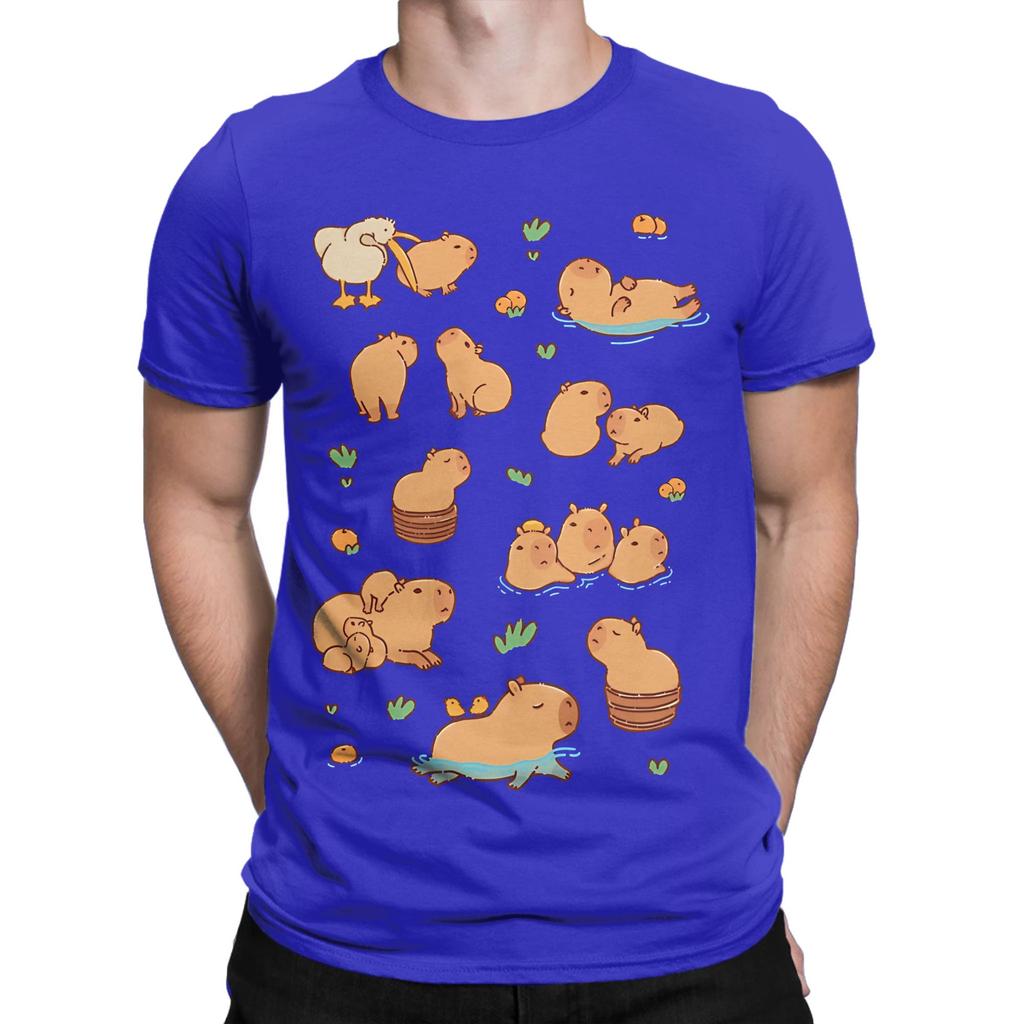 Cute Capybara Art Illustration Seamless Pattern Funny 100 Cotton Tshirt Capybara Tees Tops For Unisex
