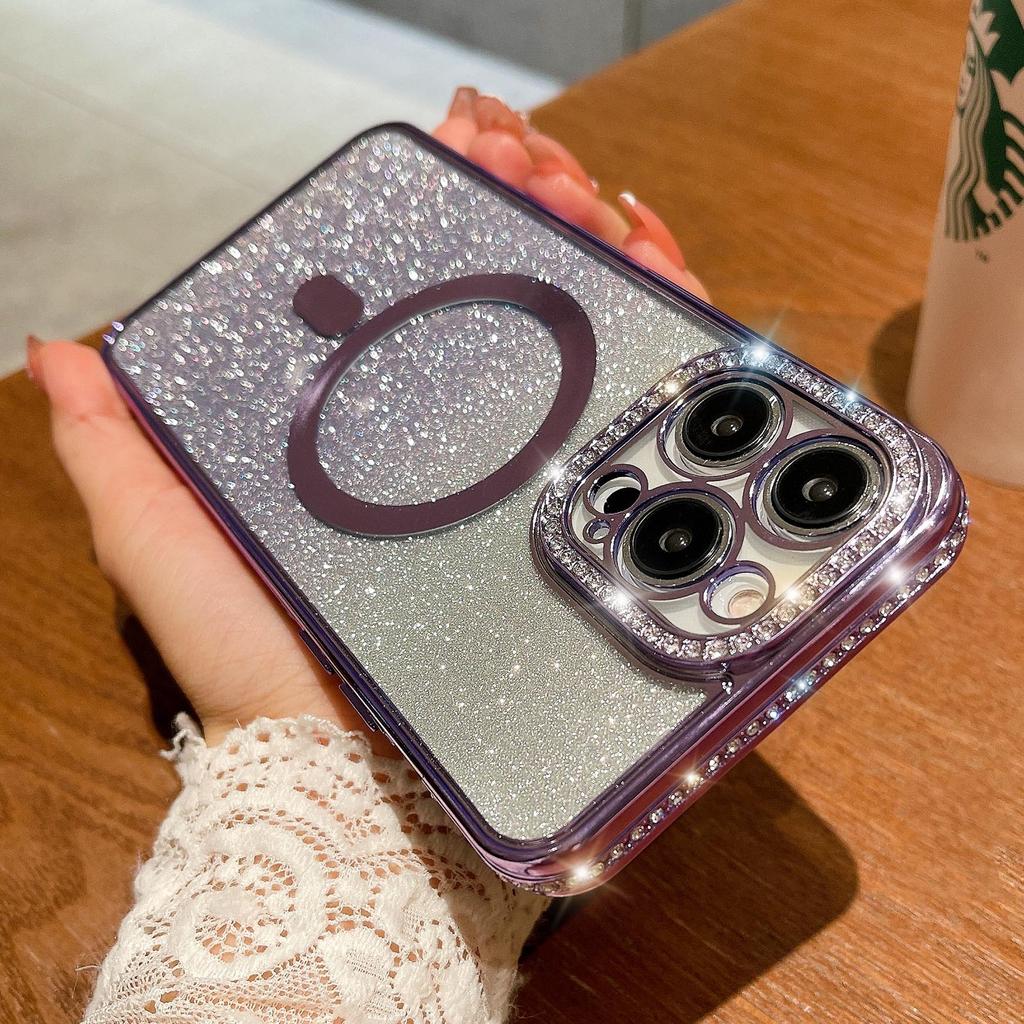 Diamant de lux pentru Magsafe, husă pentru telefon cu încărcare magnetică, pentru iPhone 11 12 13 14 Pro Max Plus, husă transparentă cu sclipici pentru bliț Capa