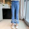 Denim Pants for Teenage Girls Jeans Spring Autumn Fashion Casual Loose Blue Bow Kids Leg Pearl Wide Pants Children Trousers