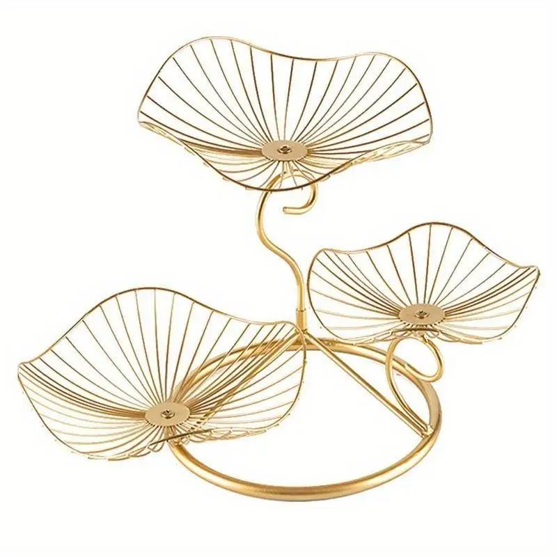 

1 Pcs Three-layer Storage Tray Leaf Shaped Nordic Style Wire Basket Kitchen Organizer Home Decor Fruit Plate Snack Rack чорний