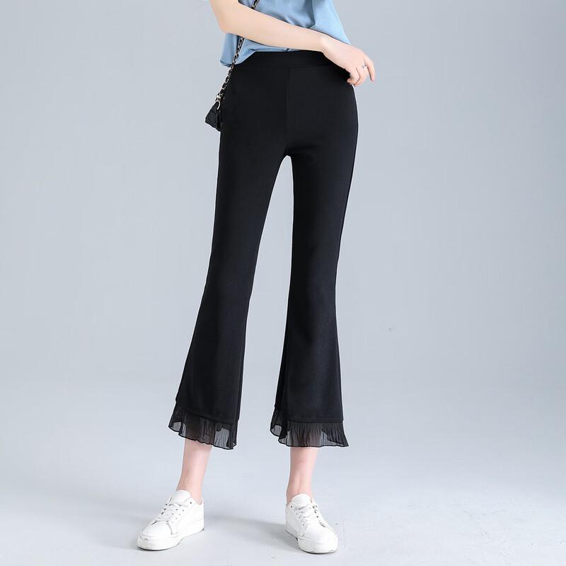Women's Summer Mesh Patchwork High-Waist Flared Cropped Pants