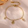 Vintage Colorful Flower Pendant Tassel Bracelet For Women Stainless Steel Chain Waterproof CZ Heart Star Bracelets Summer Gift