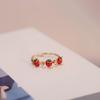Delicate Strawberry Inspired Adjustable Ring With Faceted Cubic Zirconia Stones Polished Copper Base Fashionable Everyday Accessory