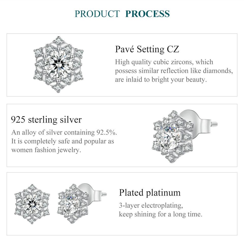 Bamoer 925 Sterling Silver Snowflake Pendant Necklace Shiny Cubic Zirconia Stud Earrings For Women Jewelry Set