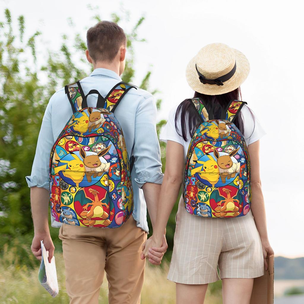 Fashion Pokemon Print Pikachu Eevee Collage Backpack  Mochilas Light For Work Large Capacity Rucksack