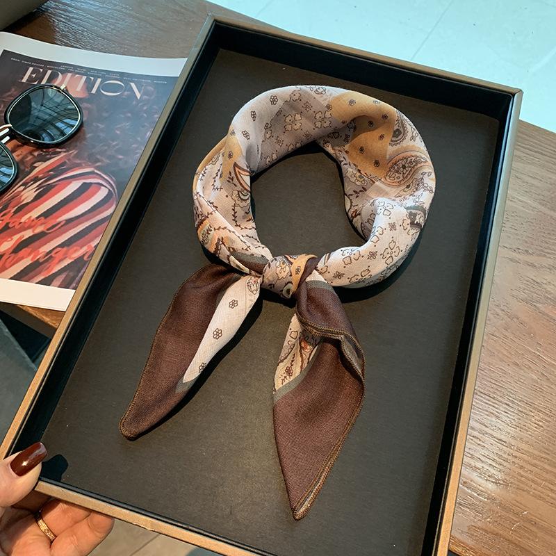 Cashew small square scarf silk scarf women's spring and autumn summer headscarf headband Korean version printed cotton and linen scarf decorative scar