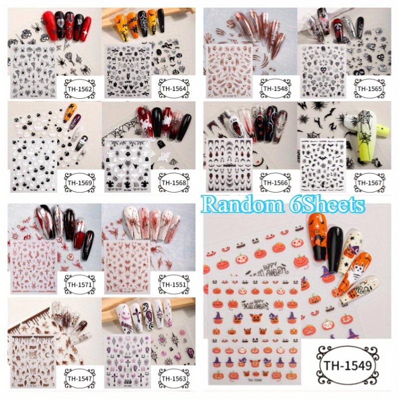 6Sheets 5D Embossed Engraved Halloween Nail Sticker Ghost Skull Pumpkin Pattern Stickers Dark Style Manicure Decals