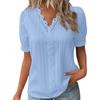 Women Plus Size Tops Hollow Short Sleeve Blouses V-Neck Shirt Casual Solid Color Pullover Blouse