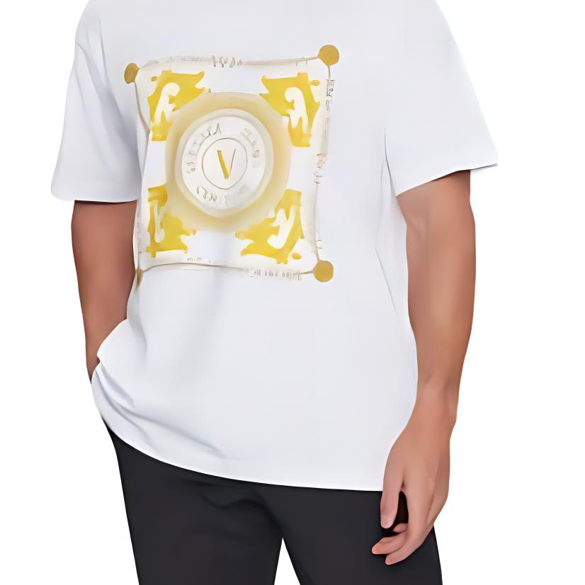 Versace Pattern Printed Crew Neck Short Sleeve T-Shirt Men Tops White 75GAHF07G03