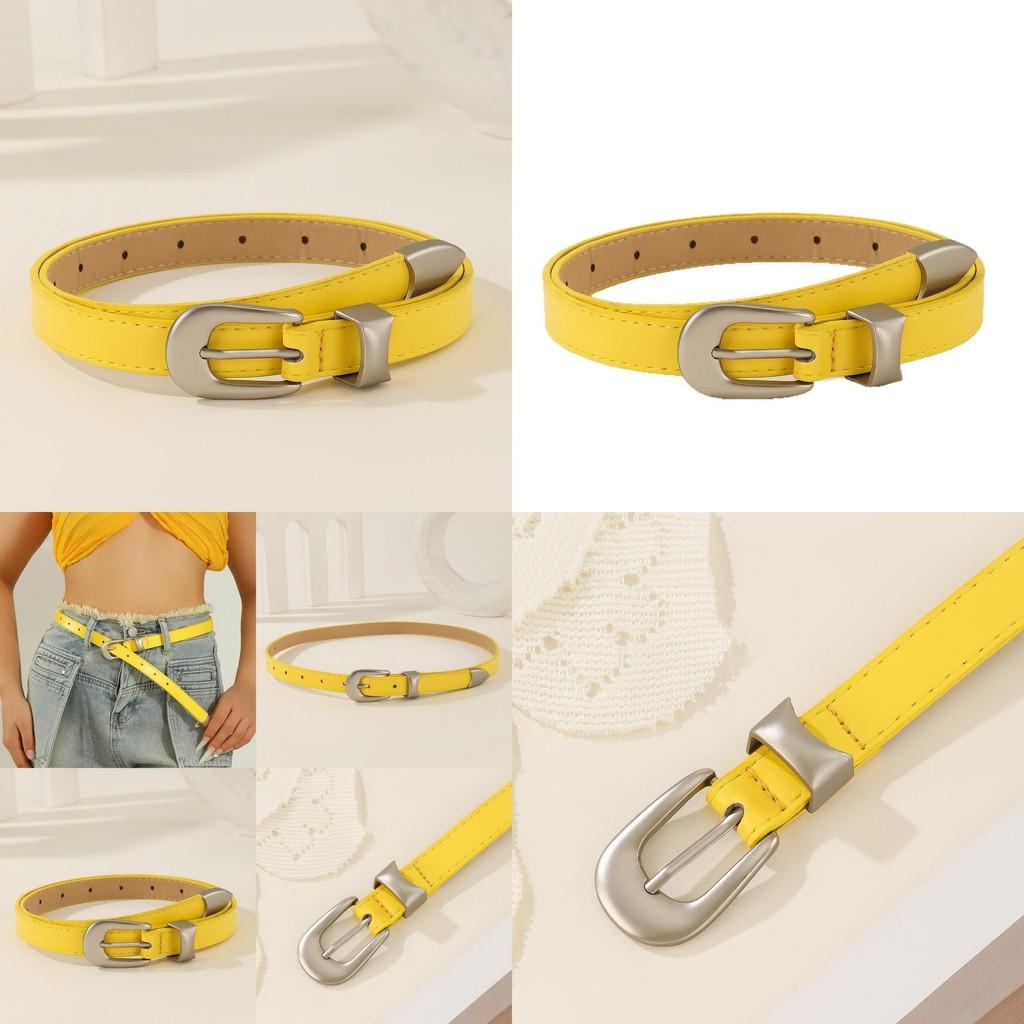 Simple Solid Color Metal Buckle Decoration Women Casual Belt For Denim Outfits