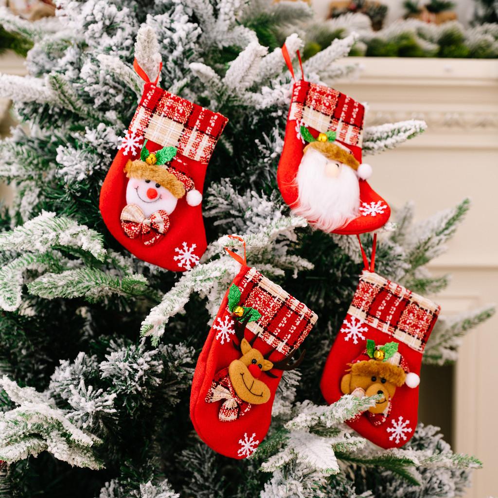 Trimmed Plaid Festive Mini Christmas Stocking With Bell For Joyful Holiday Decor