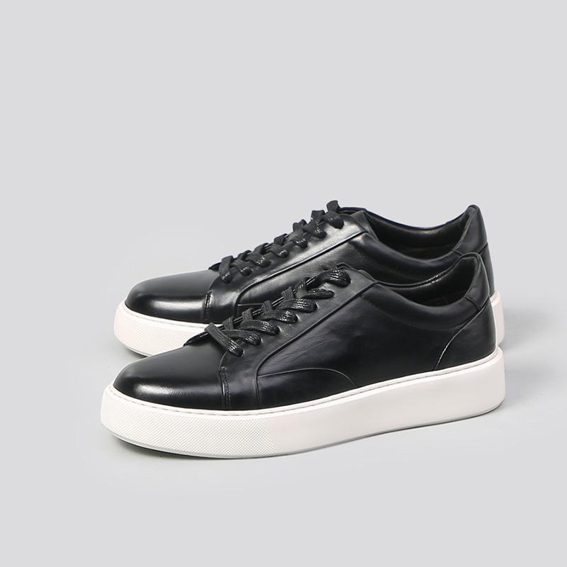 Spring Autumn Cowhide Board Shoes Men Original Sneakers Round Head Flat Heel Lace Up Sport Causal Shoes High Quality All Match