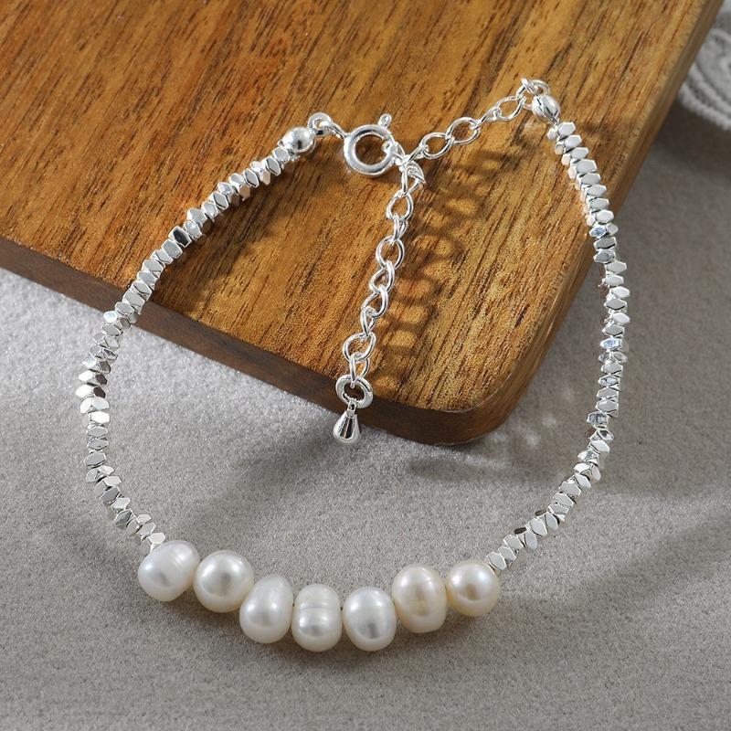 Broken silver patchwork natural freshwater pearl bracelet retro bracelet