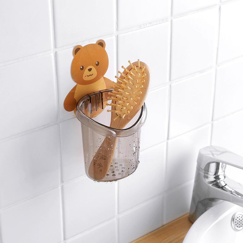 Toilet Bear Hug Toothbrush Cup Toothpaste Storage Rack Bathroom Non-Punching Wall-Mounted Drain Bear Storage Cup