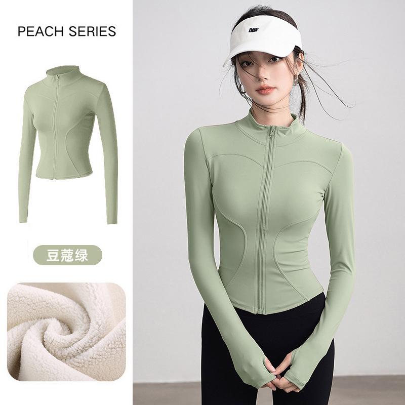 Spring Velvet Sports Jacket Women's Slim and Thin Versatile Yoga Clothes, High-end Running Fitness Warm Top