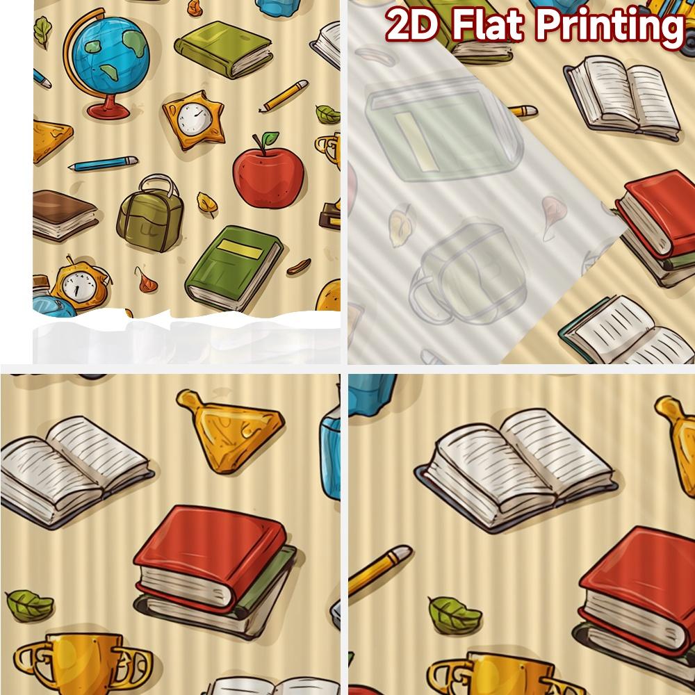 2D Flat Printing,2pcs Back to School Illustrations Print Chic Curta Versatile 100% Polyester Curta Decorations Perfect for