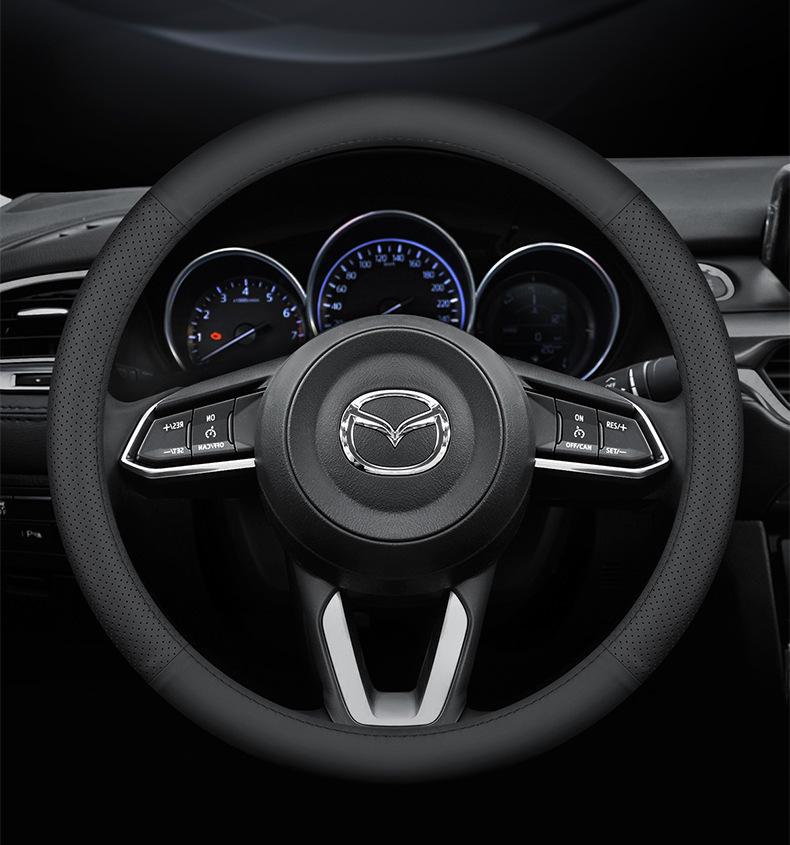 Genuine Leather Steering Wheel Cover for Mazda 36, Axela, CX54, Atenza, and CX30