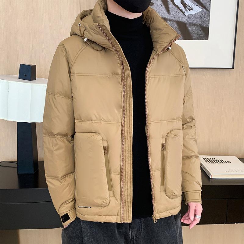 Short down jacket men's new winter thickened warm and cold-proof hooded men's white duck down jacket light and thin