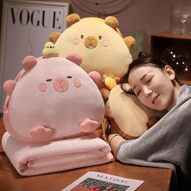 Ball Cartoon Rice 3 In 1 Capybara Pillow Air Conditioning Blanket Nap Plush Toy