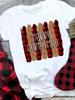 (Asian Size) Plaid Tree Style Cute Merry Christmas Tee Top Festival   New Year Holiday Casual  Lady Short Sleeve Fashion Women Print Graphic T-shirts