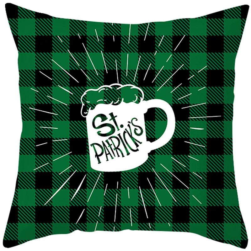 St. Patrick'S Day Pillow Case Green Cartoon Letter Four-Leaf Clover Sofa Cushion Cover Ireland National Day Pillow Cover