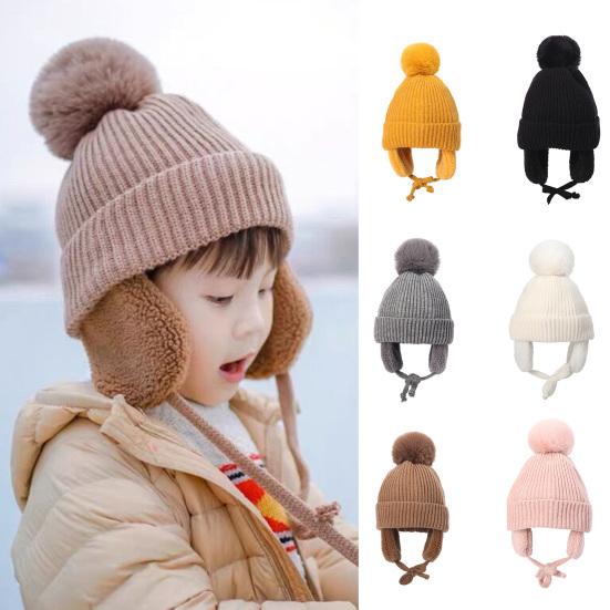 Toddler Hat Washable Solid Color Ear Cover Design Friendly To Skin Fade-Resistant Keep Warm Cashmere Windproof Baby Girl Winter