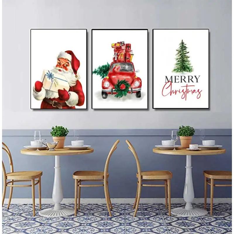 Merry Christmas Cartoon Boho Girls Santa Wall Art Canvas Painting Nordic Posters And Prints Wall Pictures Baby Room Home Decor