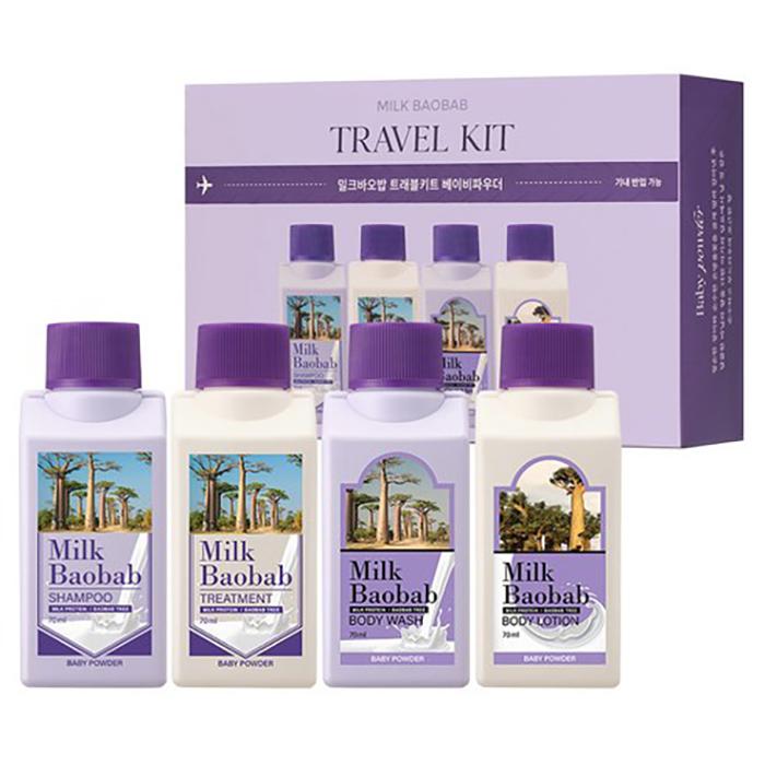 Milk Baobab Baby Powder Travel Kit – Shampoo, Treatment, Body Wash & Lotion Set, Korean