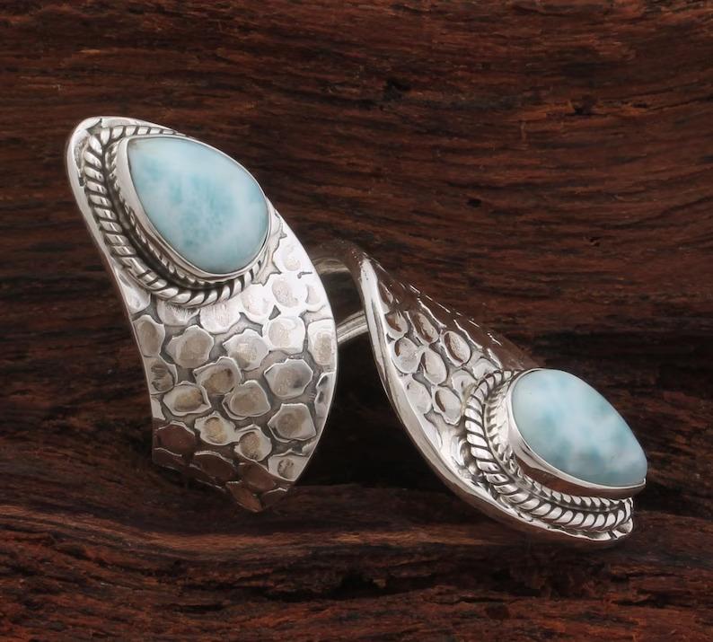 Larimar Gemstone Ring Solid Stone 925 Sterling Silver Snake Design Ring for Womens Gift Idea Gemstone Jewelry 6.45 Gms Approx