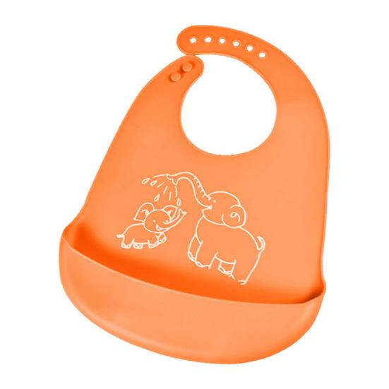 

Водонепроницаемый регулируемый силиконовый комбинезон для кормления ребенка в форме слона, фартук со слюной оранжевый