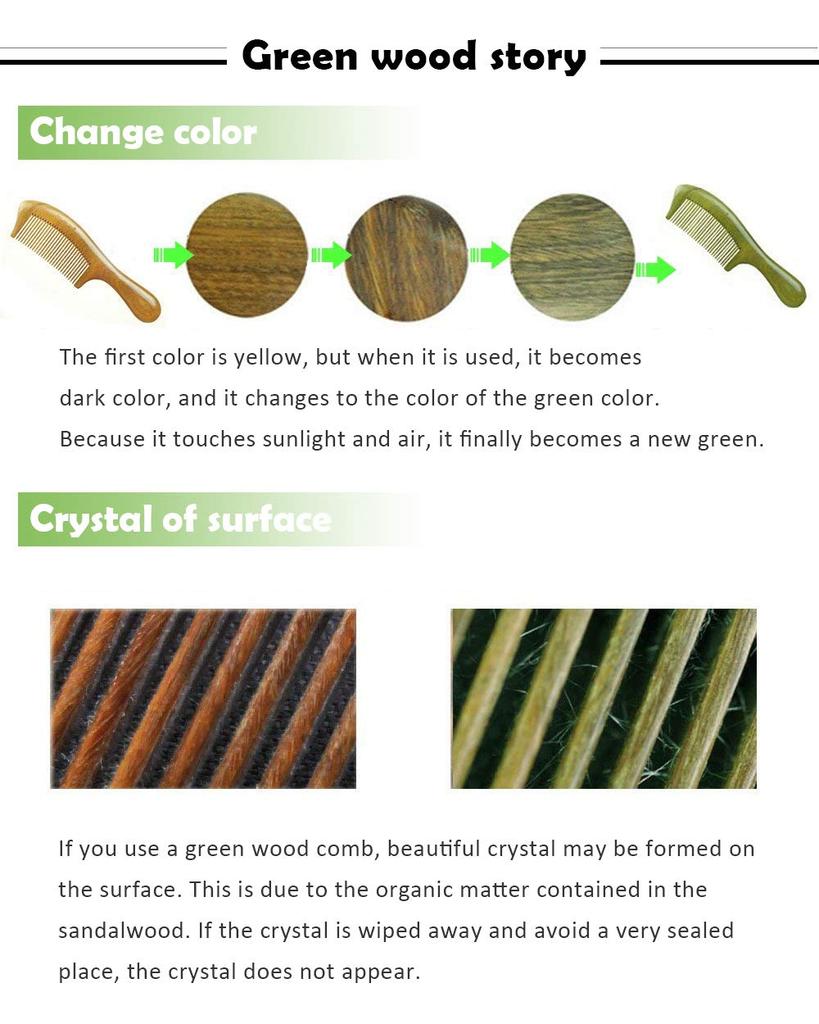 ORIENEX Premium Wooden ORIENEX Comb, Hairbrush, Massage, Anti-Static, (Green Sandalwood)