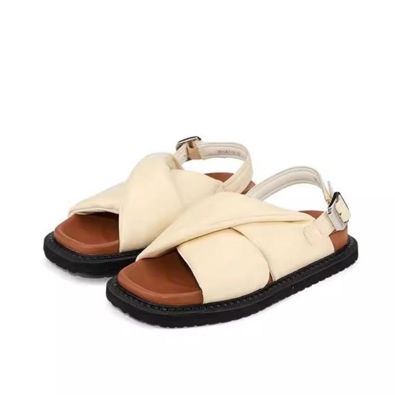 Fashion Designer Open Toe Sandals for Women Summer New Fashion PU Leather Thick Sole Tendon Shoes Simple Solid Color Outdoor Party Flats