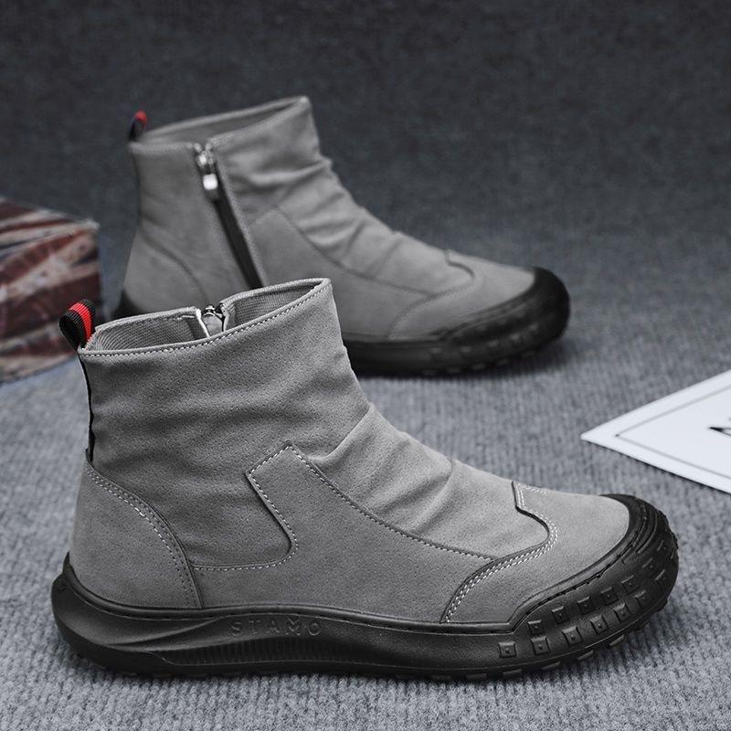 Fashion Mens Desert Ankle Boots Autumn Winter Comfortable Zipper High-top Works Shoes Fashion Non Slip Wear-resistant Boots Botas Hombre