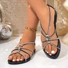 Fashionable Women's Sandals with Rhinestones 2025 Summer Style One Foot Two Wear Casual Fashion Outerwear Flat Bottom Water Rhin