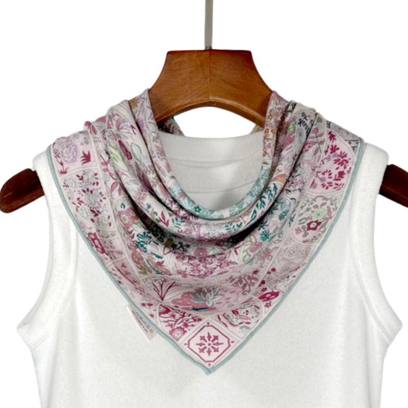 Monet's Garden Silk Wool Scarf - Double-Sided Mulberry Shawl for Autumn/Winter