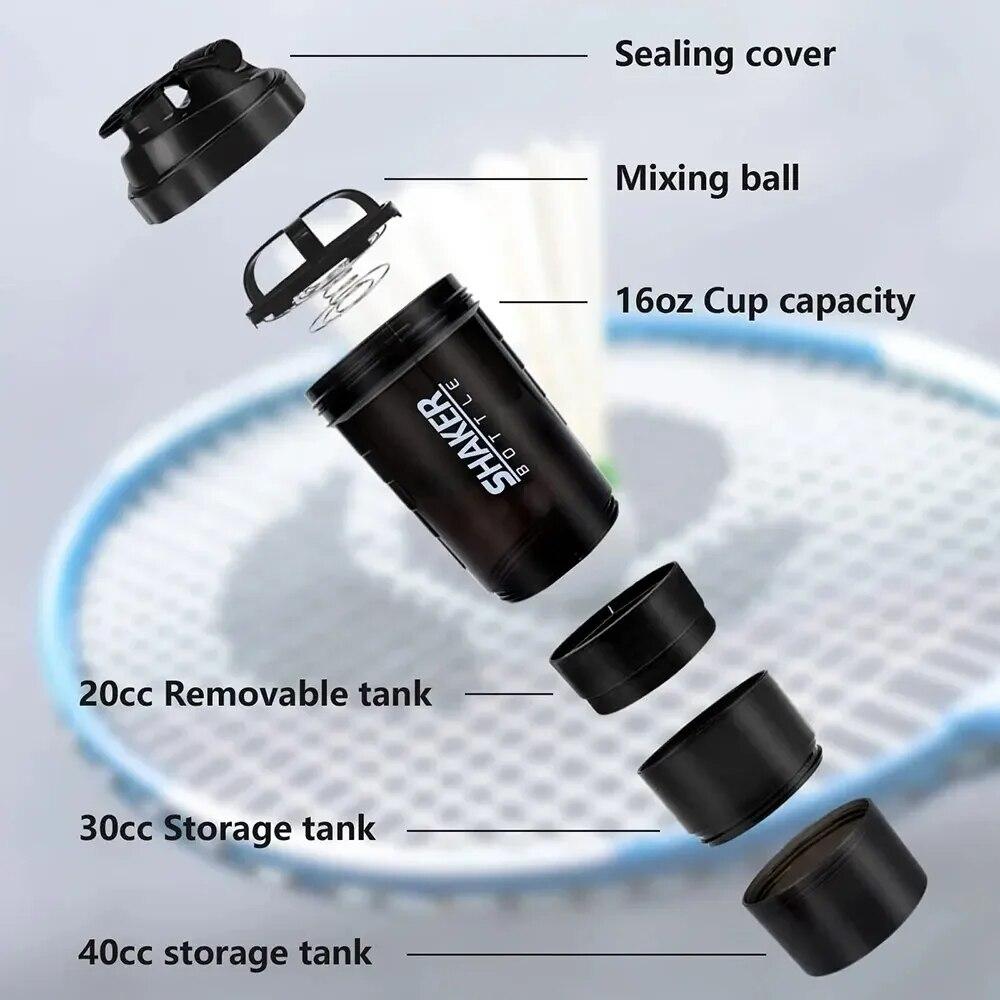 3 Katmanlar Shaker Protein Şişesi Toz Shake Bardak Su Şişesi Plastik Karıştırma Kabı Vücut Geliştirme Egzersiz Şişesi