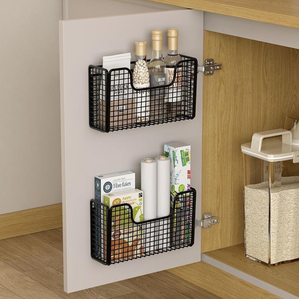 Kitchen Cabinet Door Inner Shelf Storage Box Door Rear Hook Plastic Wrap Bag Cabinet Door Hanging Basket Storage Rack