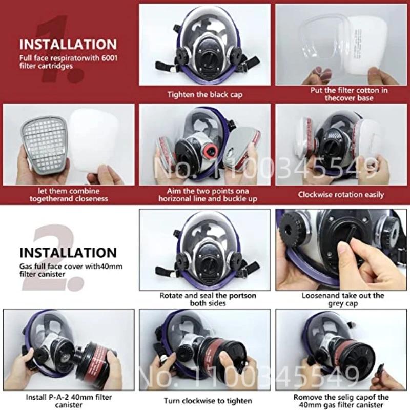 Respirator pentru față completă Mască de gaze Canistră filtru carbon activ 40 mm Potrivit pentru fumuri Chimic, vopsea spray, tactic-supraviețuire
